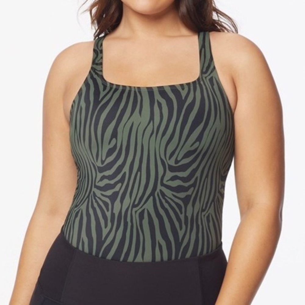 Ruby Ribbon Olive Green and Black Zebra Print Shapewear Tank